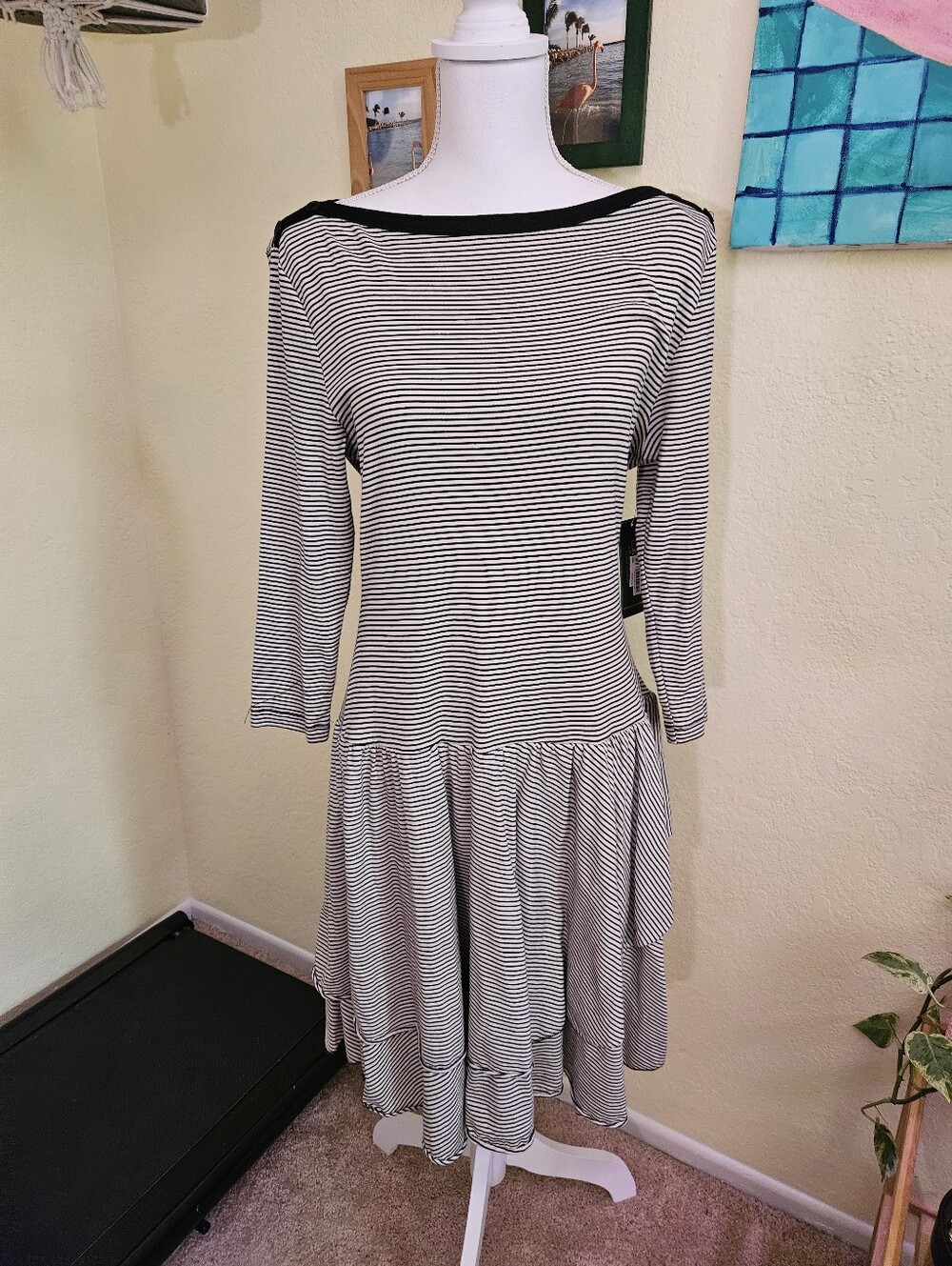 Ralph lauren Striped Black and White Boatneck Midi Dress Sz L